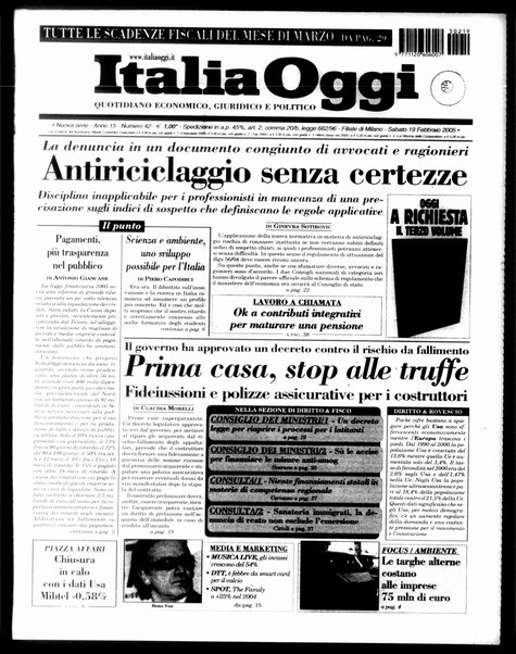 Italia oggi : quotidiano di economia finanza e politica